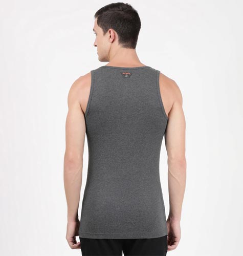 Men Charcoal Grey Solid Cotton Innerwear Basic Vest